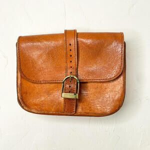 Vintage Leather Belt Bag with Buckle Closure